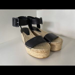 Vince Abby Espadrille Wedge Sandal Blk Leather 9